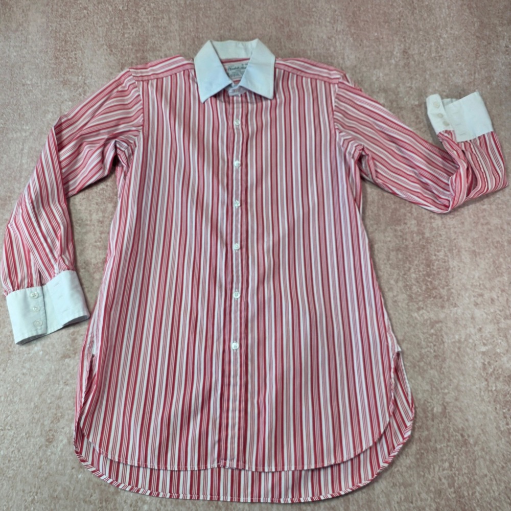 Turnbull & Asser Neiman Marcus Red White Striped Cotton Women Dress Shirt 15-38